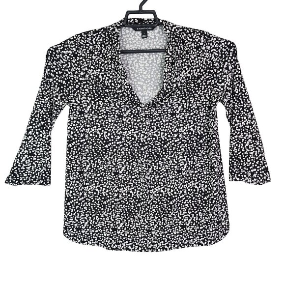 Women's 41 Hawthorn Blouse Top Black & White Polka Dot V-Neck Size S - Picture 1 of 10